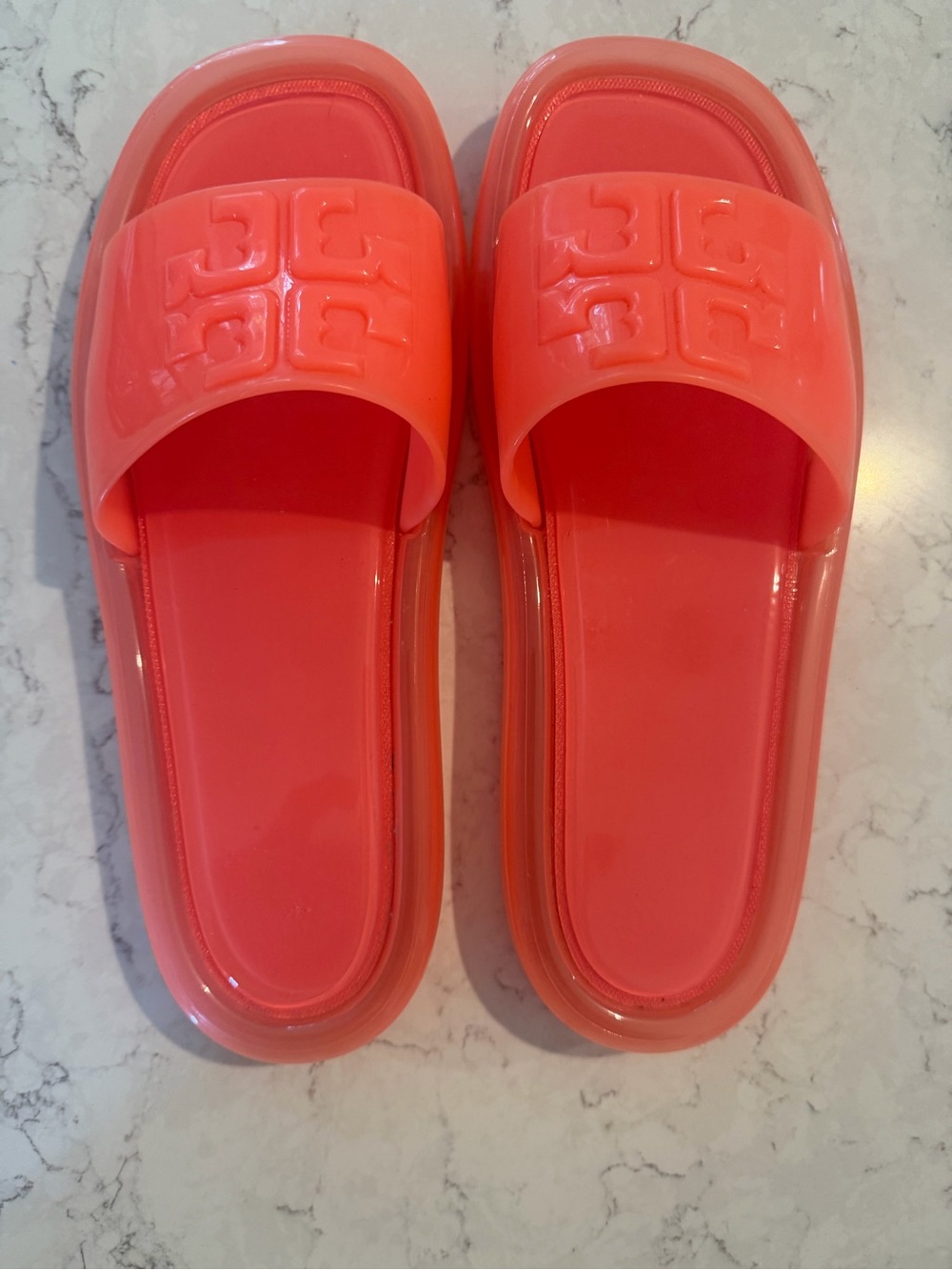 Tory Burch Coral Slide Sandals with Logo-Embossed Strap